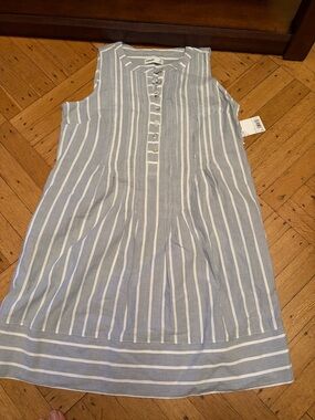 Sonoma Grey and White Striped Sleeveless cotton Dress